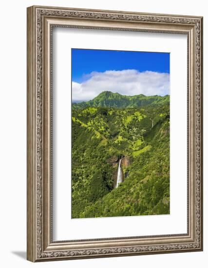 Manawaiopuna Falls (aerial) also known as Jurassic Park Falls, Hanapepe Valley, Kauai, Hawaii, USA.-Russ Bishop-Framed Photographic Print