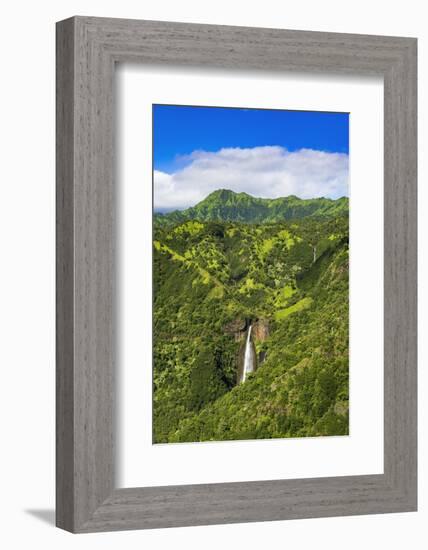 Manawaiopuna Falls (aerial) also known as Jurassic Park Falls, Hanapepe Valley, Kauai, Hawaii, USA.-Russ Bishop-Framed Photographic Print