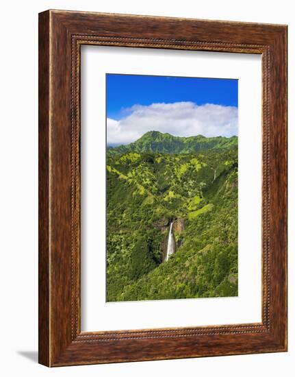 Manawaiopuna Falls (aerial) also known as Jurassic Park Falls, Hanapepe Valley, Kauai, Hawaii, USA.-Russ Bishop-Framed Photographic Print