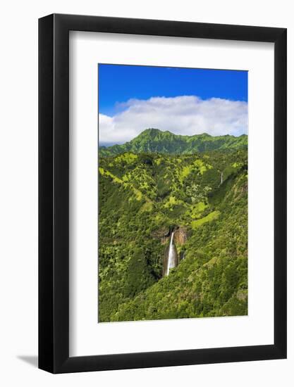 Manawaiopuna Falls (aerial) also known as Jurassic Park Falls, Hanapepe Valley, Kauai, Hawaii, USA.-Russ Bishop-Framed Photographic Print