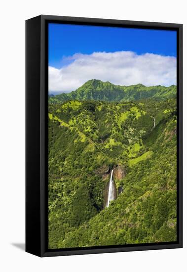 Manawaiopuna Falls (aerial) also known as Jurassic Park Falls, Hanapepe Valley, Kauai, Hawaii, USA.-Russ Bishop-Framed Premier Image Canvas