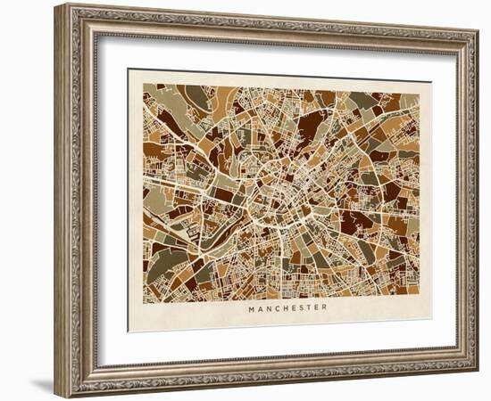 Manchester England Street Map-Michael Tompsett-Framed Art Print