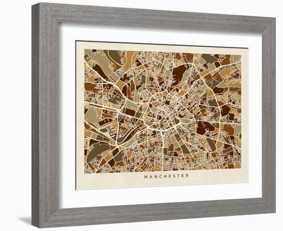 Manchester England Street Map-Michael Tompsett-Framed Art Print