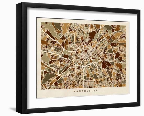 Manchester England Street Map-Michael Tompsett-Framed Art Print