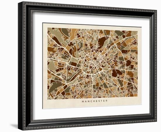 Manchester England Street Map-Michael Tompsett-Framed Art Print