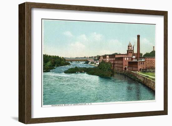 Manchester, New Hampshire, Merrimack River View of Factories-Lantern Press-Framed Art Print