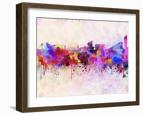 Manchester Skyline in Watercolor Background-paulrommer-Framed Art Print