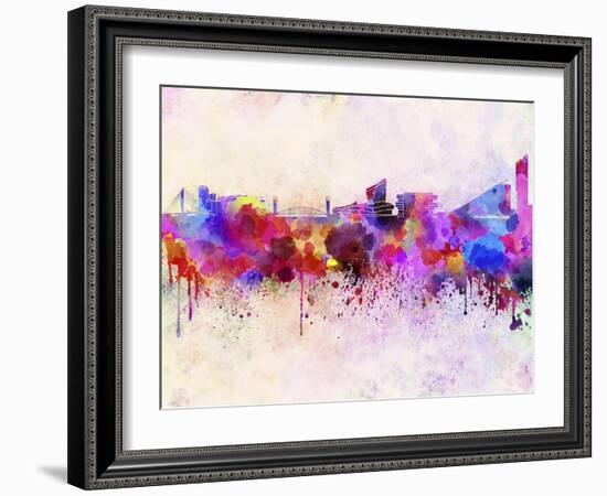 Manchester Skyline in Watercolor Background-paulrommer-Framed Art Print