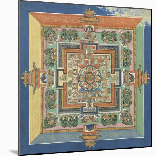 Mandala du livre ; Bahaishajyaguru et les sept autres Buddha de médecine-null-Mounted Giclee Print
