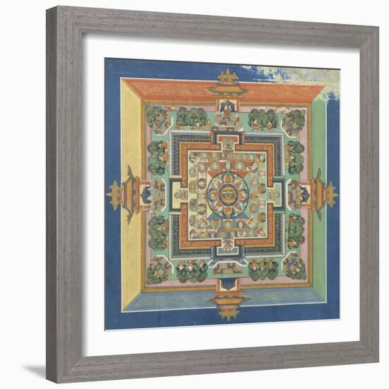 Mandala du livre ; Bahaishajyaguru et les sept autres Buddha de médecine-null-Framed Premium Giclee Print