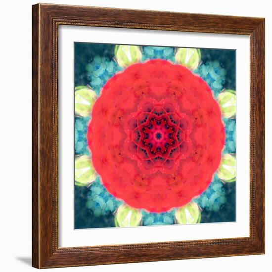 Mandala Ornament from Red Blooming Flowers, Conceptual Photographic Layer Work-Alaya Gadeh-Framed Photographic Print