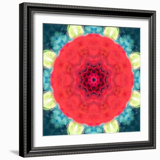 Mandala Ornament from Red Blooming Flowers, Conceptual Photographic Layer Work-Alaya Gadeh-Framed Photographic Print