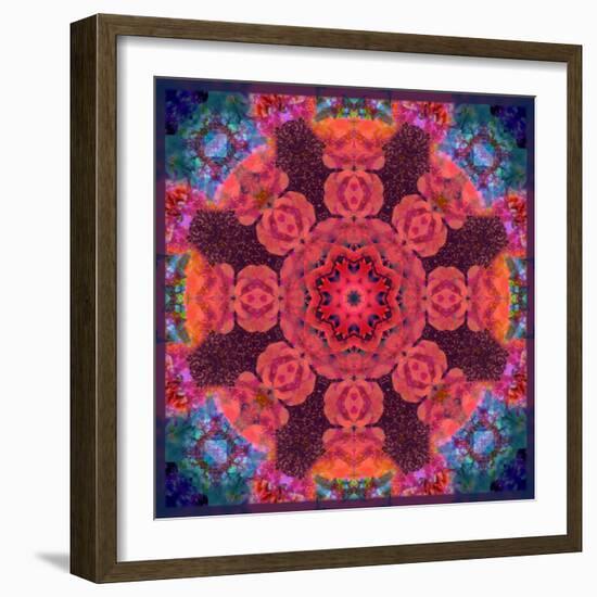 Mandala Ornament from Red Blooming Flowers, Conceptual Photographic Layer Work-Alaya Gadeh-Framed Photographic Print