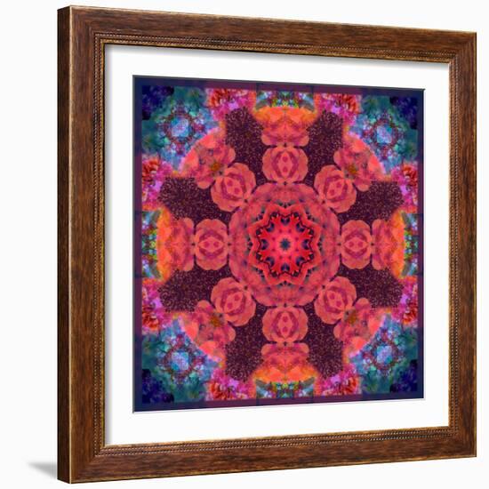 Mandala Ornament from Red Blooming Flowers, Conceptual Photographic Layer Work-Alaya Gadeh-Framed Photographic Print