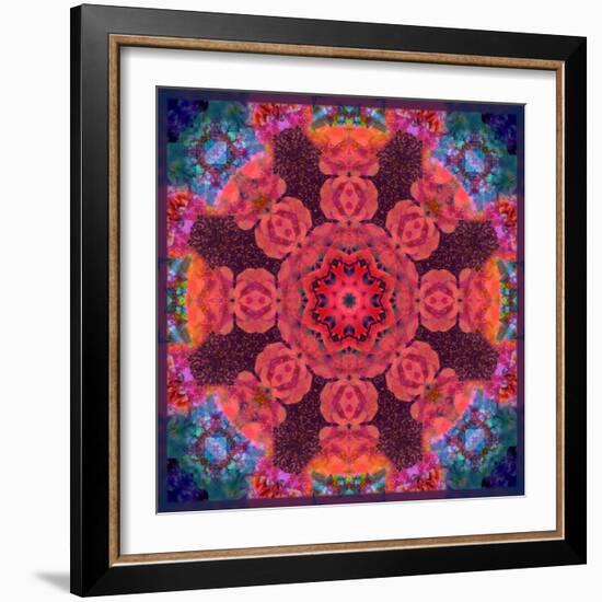 Mandala Ornament from Red Blooming Flowers, Conceptual Photographic Layer Work-Alaya Gadeh-Framed Photographic Print