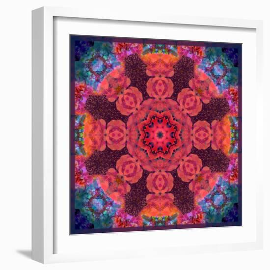 Mandala Ornament from Red Blooming Flowers, Conceptual Photographic Layer Work-Alaya Gadeh-Framed Photographic Print