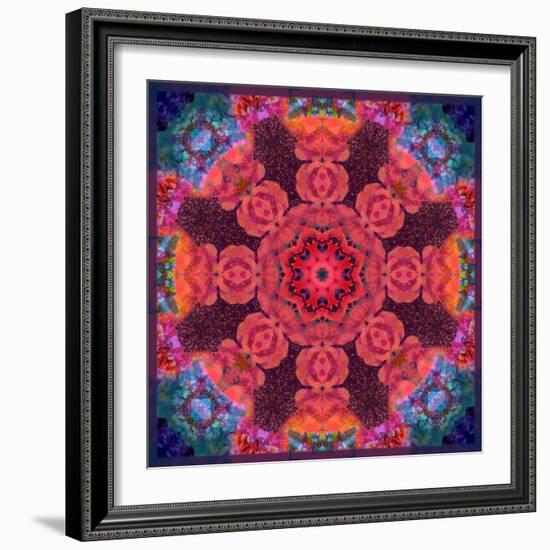 Mandala Ornament from Red Blooming Flowers, Conceptual Photographic Layer Work-Alaya Gadeh-Framed Photographic Print