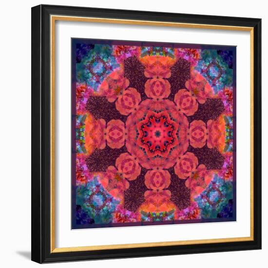 Mandala Ornament from Red Blooming Flowers, Conceptual Photographic Layer Work-Alaya Gadeh-Framed Photographic Print