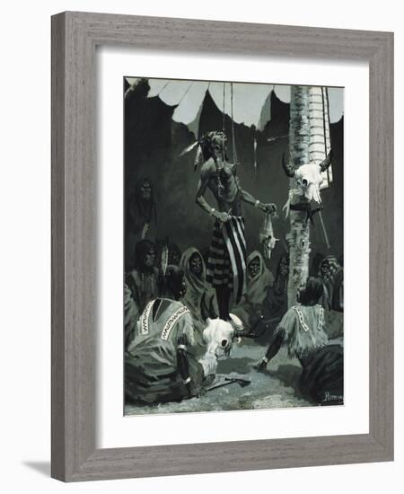 Mandan Initiation Ceremony (The Sundance), 1888-Frederic Remington-Framed Giclee Print