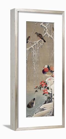 Mandarin Duck in the Snow 1-Jakuchu Ito-Framed Giclee Print