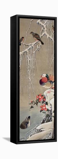 Mandarin Duck in the Snow 1-Jakuchu Ito-Framed Premier Image Canvas