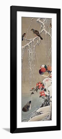 Mandarin Duck in the Snow 1-Jakuchu Ito-Framed Giclee Print