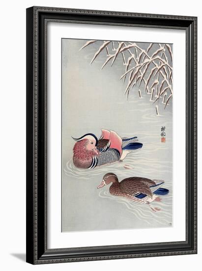 Mandarin Ducks in Snow-Koson Ohara-Framed Giclee Print