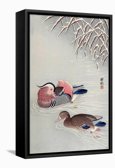 Mandarin Ducks in Snow-Koson Ohara-Framed Premier Image Canvas