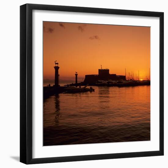 Mandraki Harbour at Sunrise, Rhodes Town, Rhodes Island, Dodecanese Islands, Greek Islands, Greece-Stuart Black-Framed Photographic Print