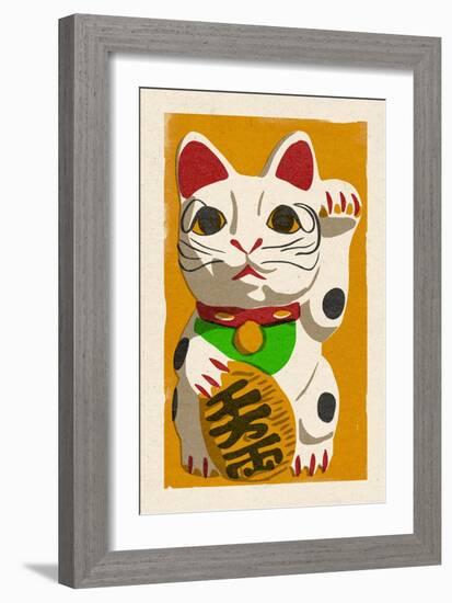 Maneki Neko - Woodblock-Lantern Press-Framed Art Print