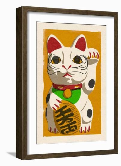 Maneki Neko - Woodblock-Lantern Press-Framed Art Print