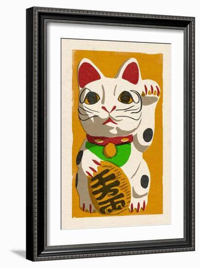 Maneki Neko - Woodblock-Lantern Press-Framed Art Print