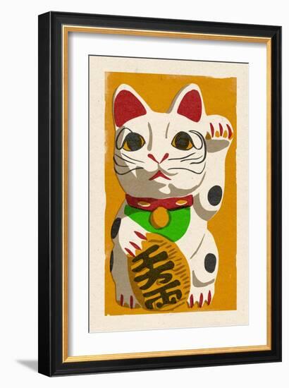 Maneki Neko - Woodblock-Lantern Press-Framed Art Print