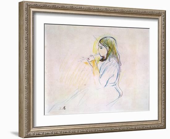 Manet's Daughter Playing the Recorder (Coloured Pencil on Paper)-Berthe Morisot-Framed Giclee Print