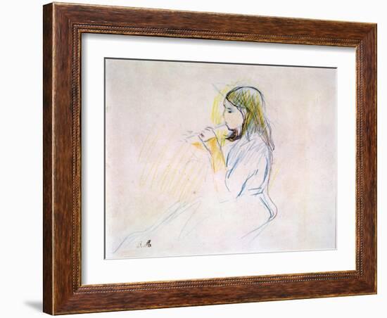 Manet's Daughter Playing the Recorder (Coloured Pencil on Paper)-Berthe Morisot-Framed Giclee Print