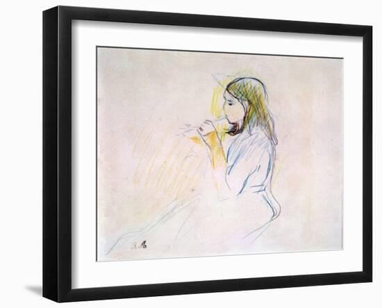 Manet's Daughter Playing the Recorder (Coloured Pencil on Paper)-Berthe Morisot-Framed Giclee Print