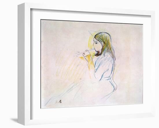 Manet's Daughter Playing the Recorder (Coloured Pencil on Paper)-Berthe Morisot-Framed Giclee Print