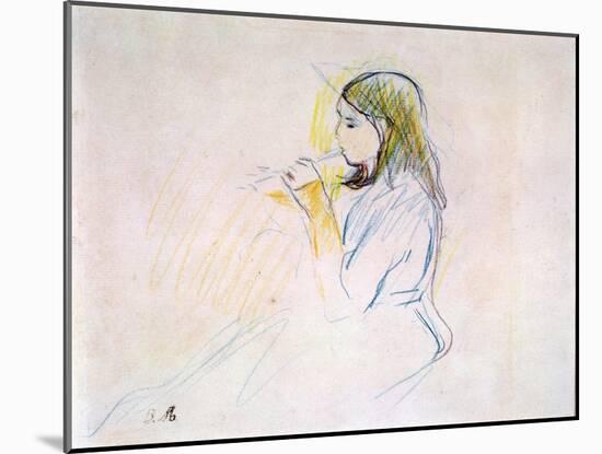 Manet's Daughter Playing the Recorder (Coloured Pencil on Paper)-Berthe Morisot-Mounted Giclee Print