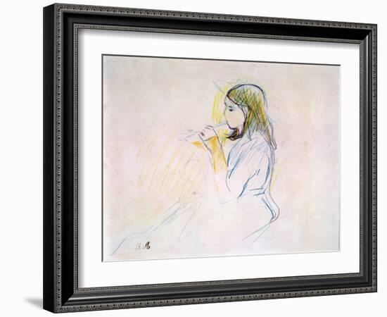 Manet's Daughter Playing the Recorder (Coloured Pencil on Paper)-Berthe Morisot-Framed Giclee Print