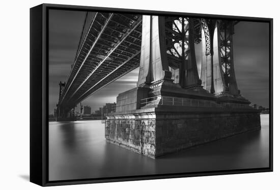 Manhatan Bridge Column Bw Flat-Moises Levy-Framed Stretched Canvas