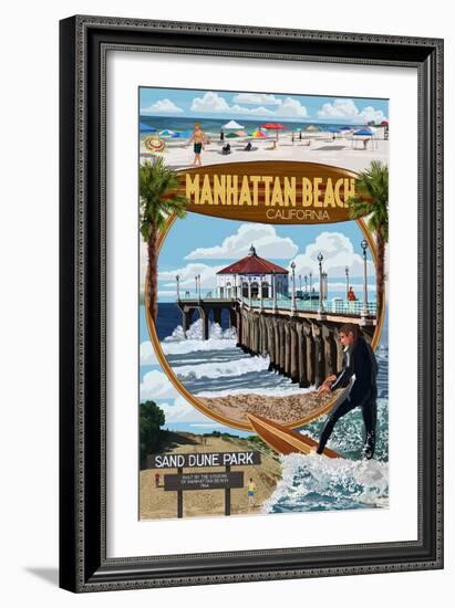 Manhattan Beach, California - Montage Scenes-Lantern Press-Framed Art Print