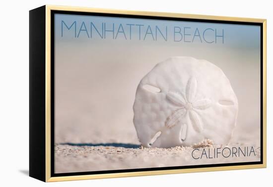 Manhattan Beach, California - Sand Dollar and Beach-Lantern Press-Framed Stretched Canvas