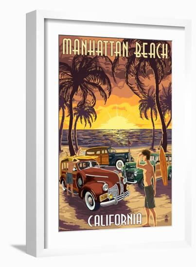 Manhattan Beach, California - Woodies and Sunset-Lantern Press-Framed Art Print