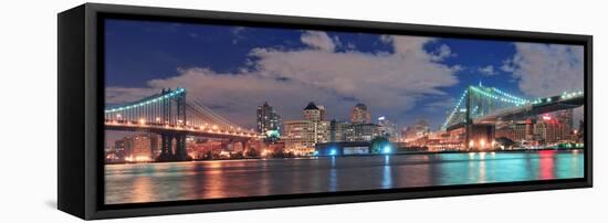 Manhattan Bridge and Brooklyn Bridge Panorama over East River at Night in New York City Manhattan W-Songquan Deng-Framed Premier Image Canvas