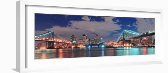 Manhattan Bridge and Brooklyn Bridge Panorama over East River at Night in New York City Manhattan W-Songquan Deng-Framed Photographic Print