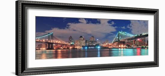 Manhattan Bridge and Brooklyn Bridge Panorama over East River at Night in New York City Manhattan W-Songquan Deng-Framed Photographic Print