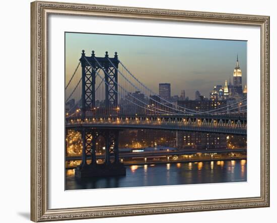 Manhattan Bridge and Empire State Bldg, New York, USA-Walter Bibikow-Framed Photographic Print