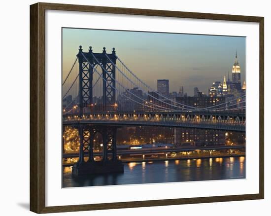 Manhattan Bridge and Empire State Bldg, New York, USA-Walter Bibikow-Framed Photographic Print