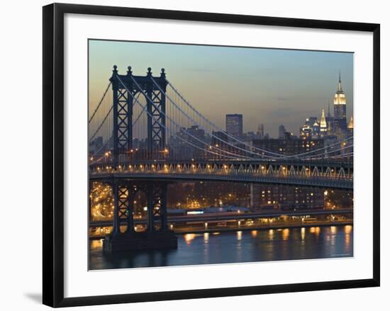 Manhattan Bridge and Empire State Bldg, New York, USA-Walter Bibikow-Framed Photographic Print