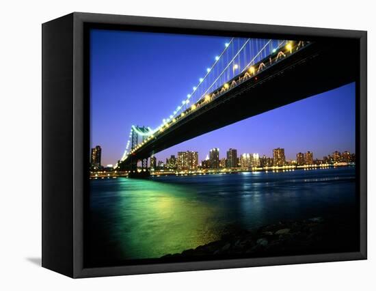 Manhattan Bridge and Skyline at Dusk-Alan Schein-Framed Premier Image Canvas